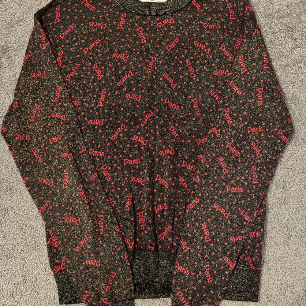 Black and Red Paris Print Sweater